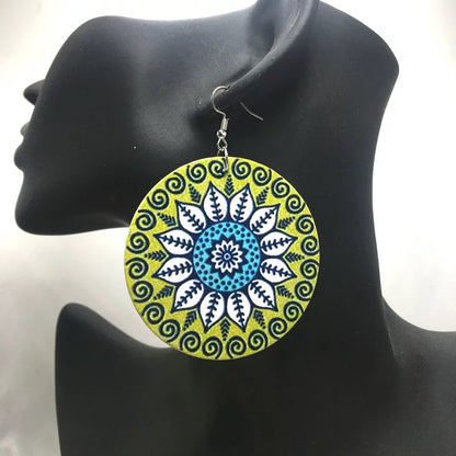 Hand Painted Heritage Tribal Wooden Dangle Earrings