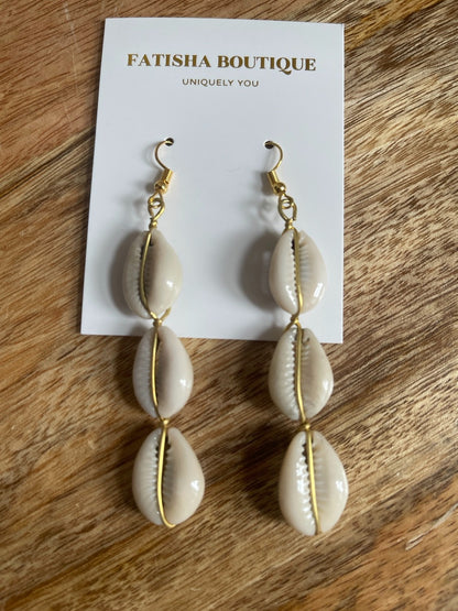 Authentic African Cowrie Seashell Long Dangle Earrings