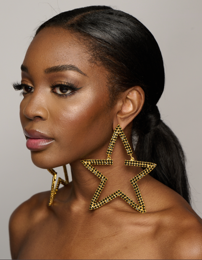 Large Luxury Glamorous Star Crystal Rhinestones Statement Stud Earrings
