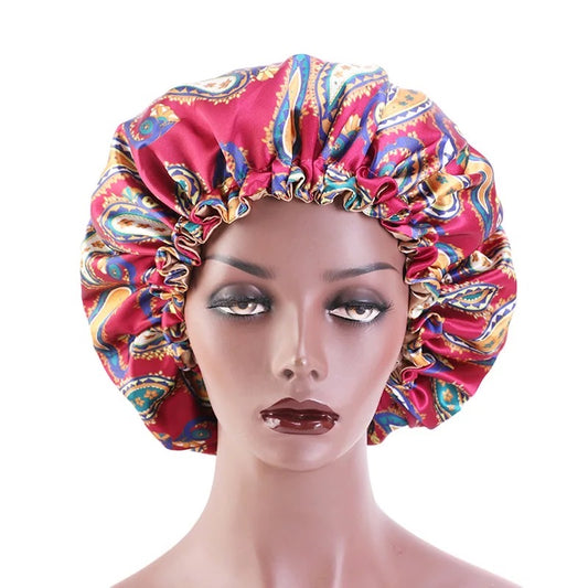 Adjustable Double Layered Revisable Satin Silk Bonnet Caps