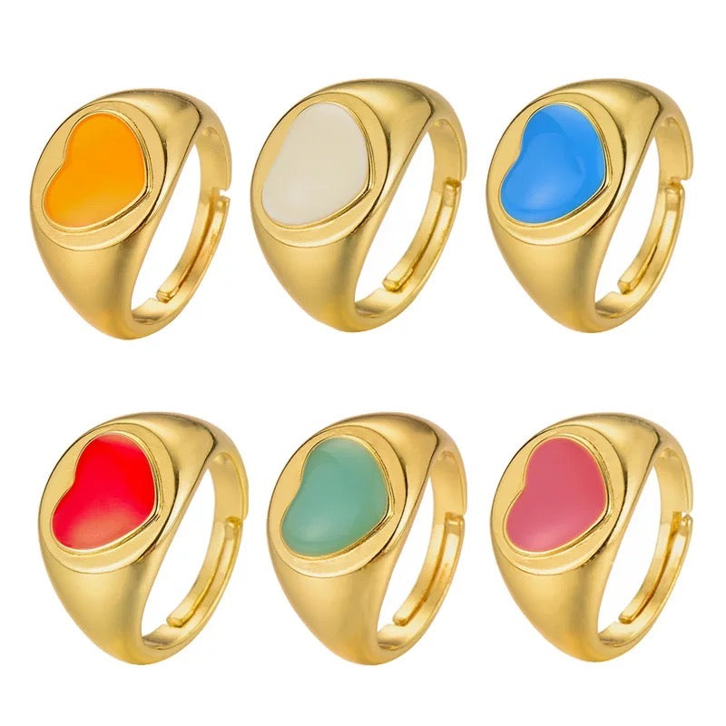 Large Heart Shaped Gold Plated Pastel Statement Rings