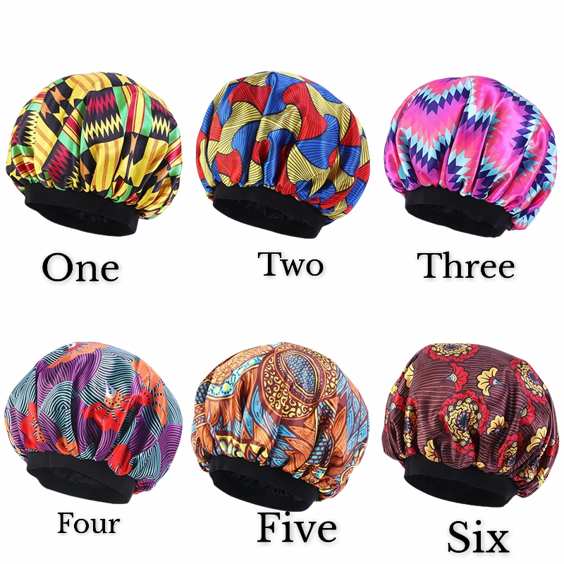 Doubled Layered Revisable Ankara Satin Silk Bonnet Caps