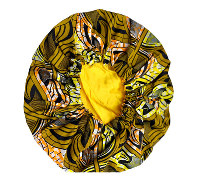 African Ankara Cotton Print Fabric With Satin Silk Lining Revisable Bonnet Caps