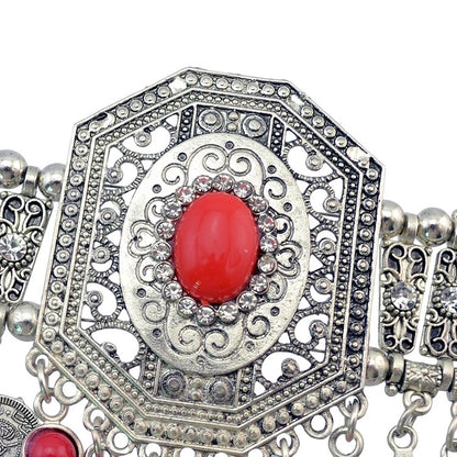 Bohemian Tribal Ethnic Rhinestone Tassels Coins Statement Choker Necklace