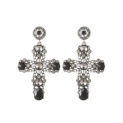Crystal Sparkling Rhinestone Diamante Cross Statement Earrings