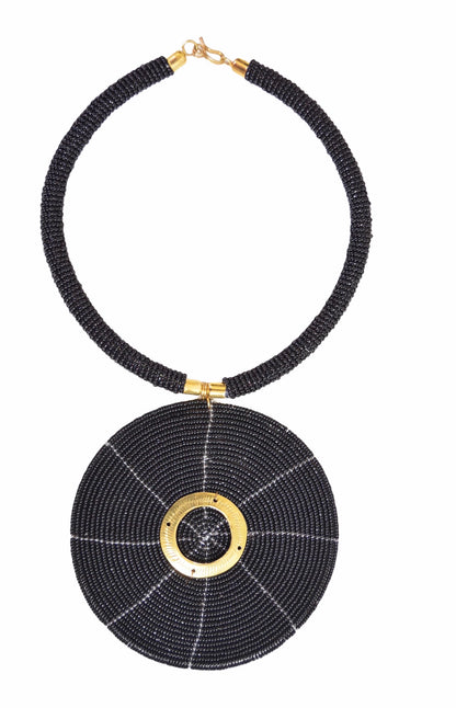 African Beaded Disc Pendant Necklaces