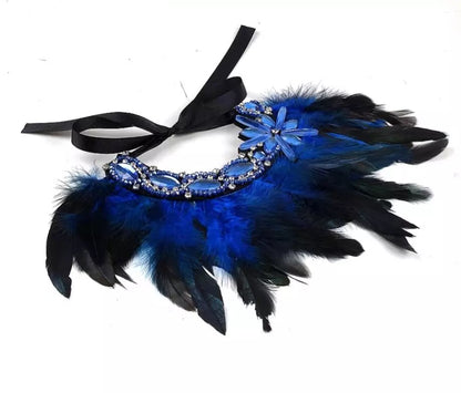 Sparkling Crystal Rhinestone And Feathers Pendant Choker Necklace