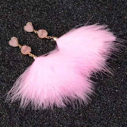 Bohemian Long Fluffy Feathers Statement Stud Earrings