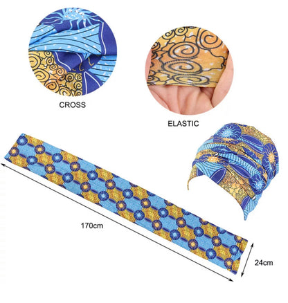 Long Stretch Printed Ankara Fabric Turban Head Wraps