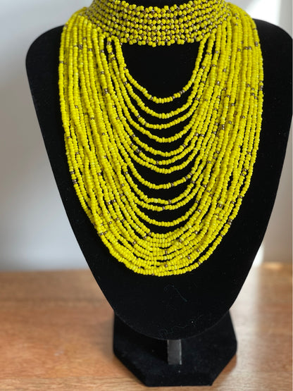 Authentic Yellow Tribal African Ethnic Maasai Choker Necklace