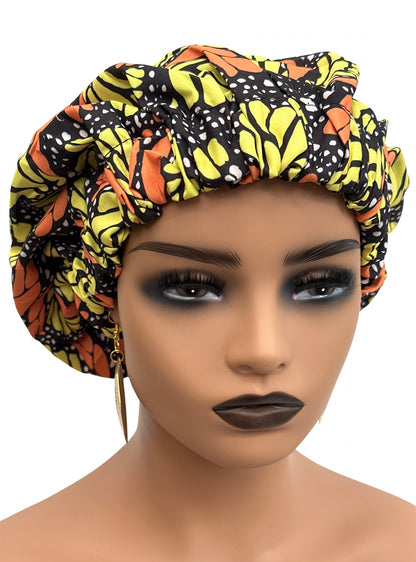 Satin Silk Double Layered Revisable Ankara Bonnet Caps