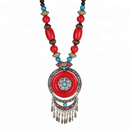 Bohemia Ethnic Beaded Resin Pendant Necklace
