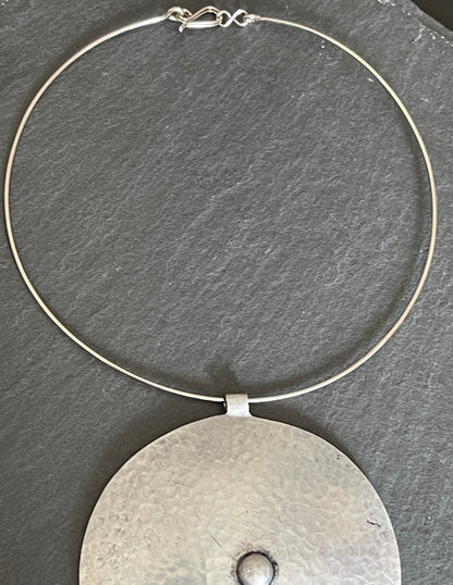 Authentic African Hammered Silver Metal Long Pendant Necklace