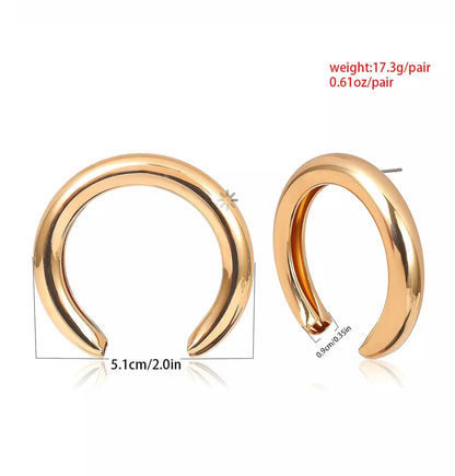 5CM Chunky Thick Oversized Meniscus Alloy Statement Stud Earrings