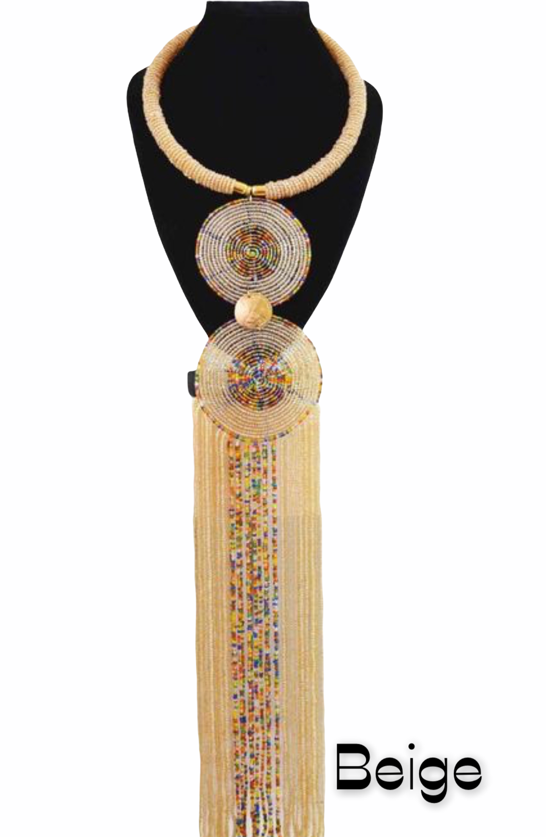 African Tribal Beaded Fringe Pendant Necklaces