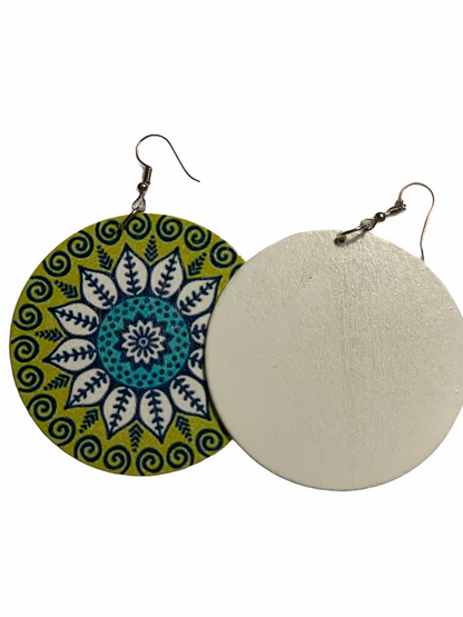 Hand Painted Heritage Tribal Wooden Dangle Earrings