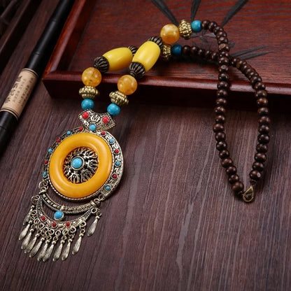 Bohemia Ethnic Beaded Resin Pendant Necklace