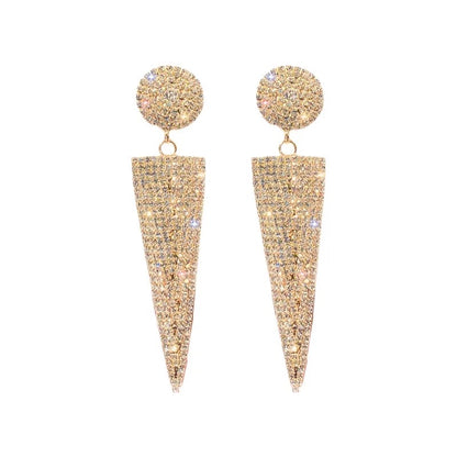 Long Glamorous Statement Crystals Rhinestone Triangle Earrings