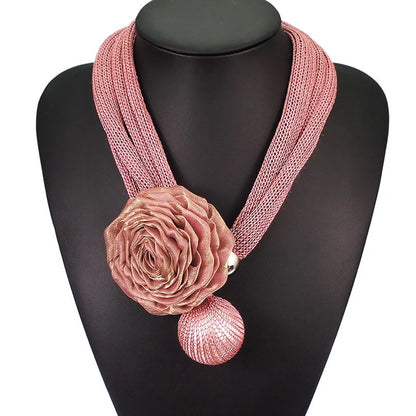 Adjustable Rose Flower Faux Pearl Choker Statement Necklaces