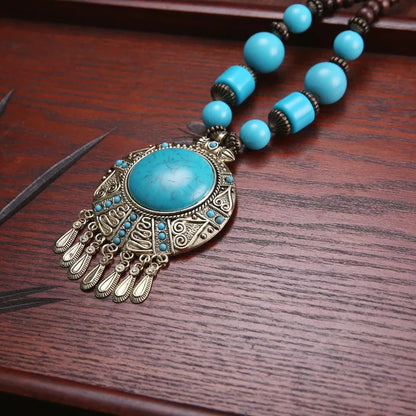 Bohemia Ethnic Tribal Beaded Resin Pendant Necklace