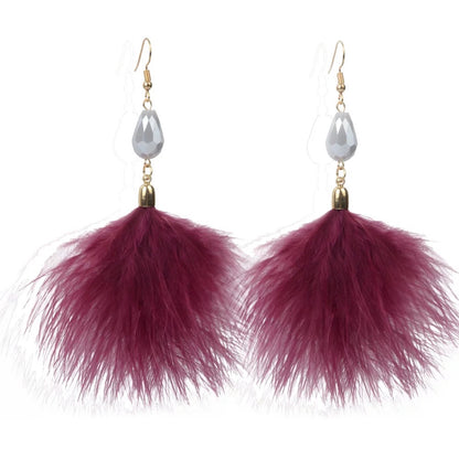 Bohemian Long Fluffy Feathers Statement Stud Earrings