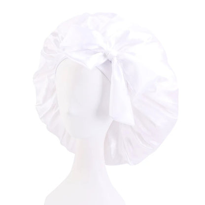Satin Silk Single Layered Large Bonnet Cap With Long Wide Ties