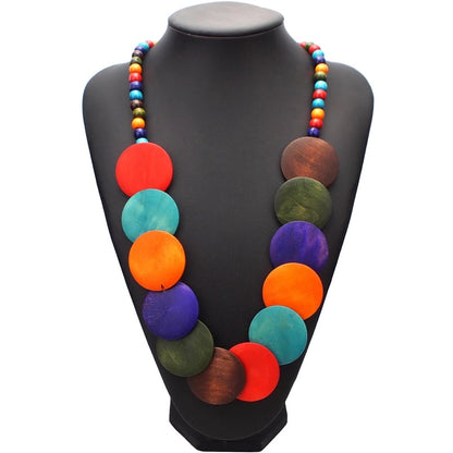 Tribal Ethnic Large Wooded Beaded Necklace Set