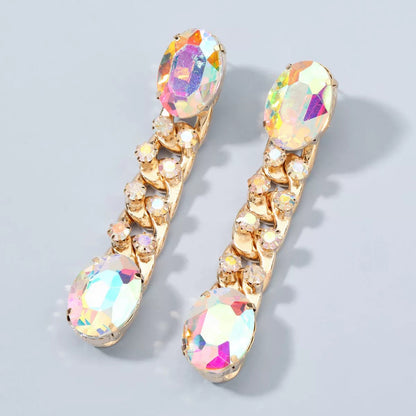 Long Elegant Sparkling Crystal Rhinestone Chain Statement Stud Dangle Earrings