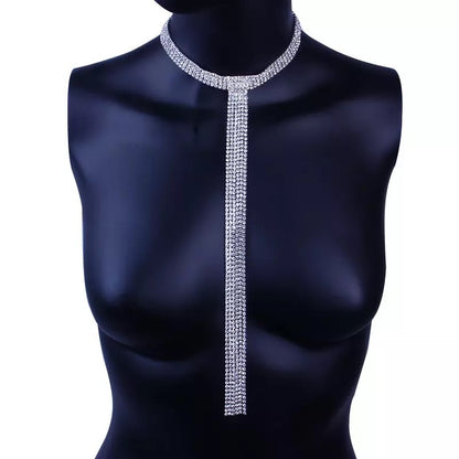 Elegant Rhinestones Sparkling Crystal Tassels Choker Necklace