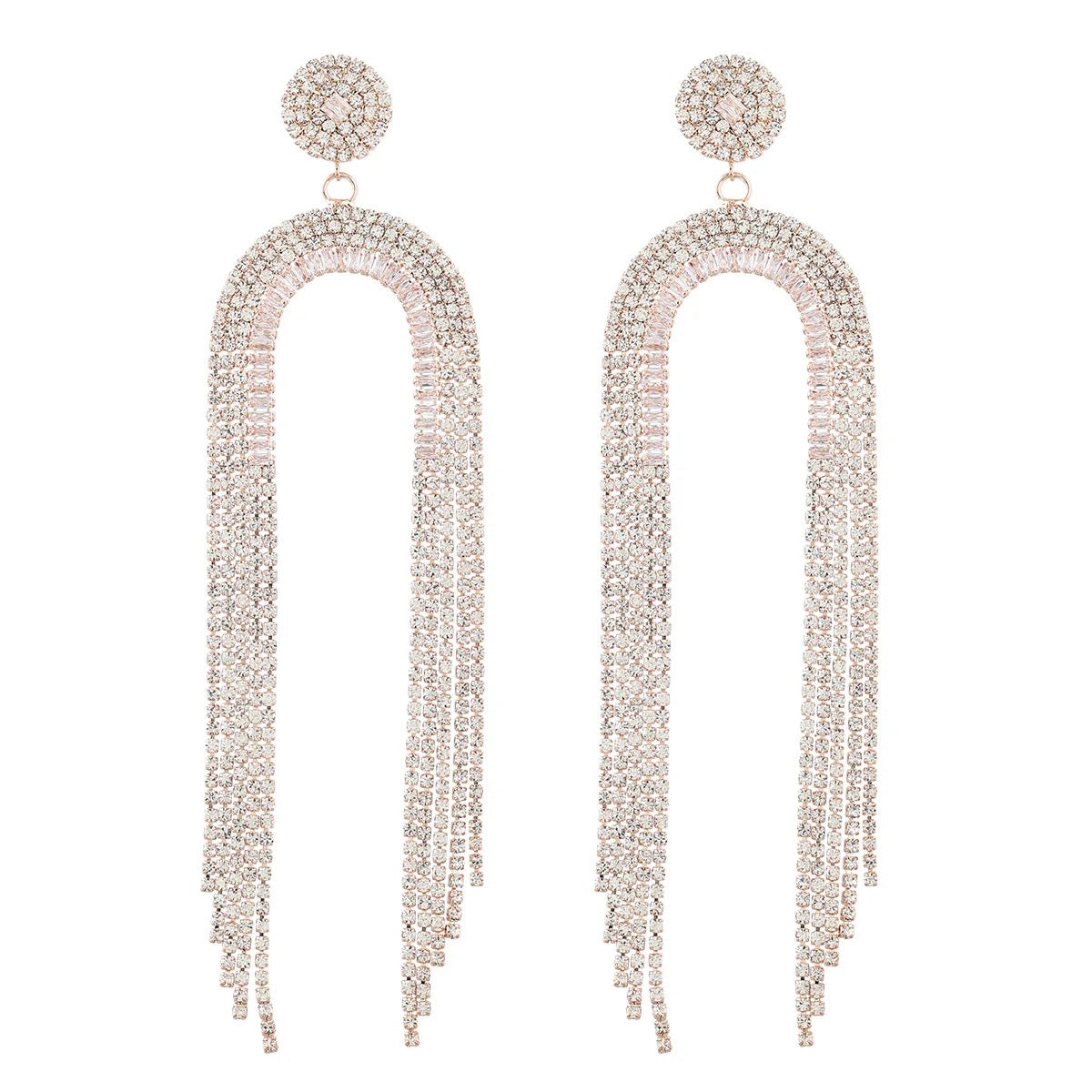 Long Glamorous Statement Crystal Diamante Rhinestone Stud Tassel Earrings