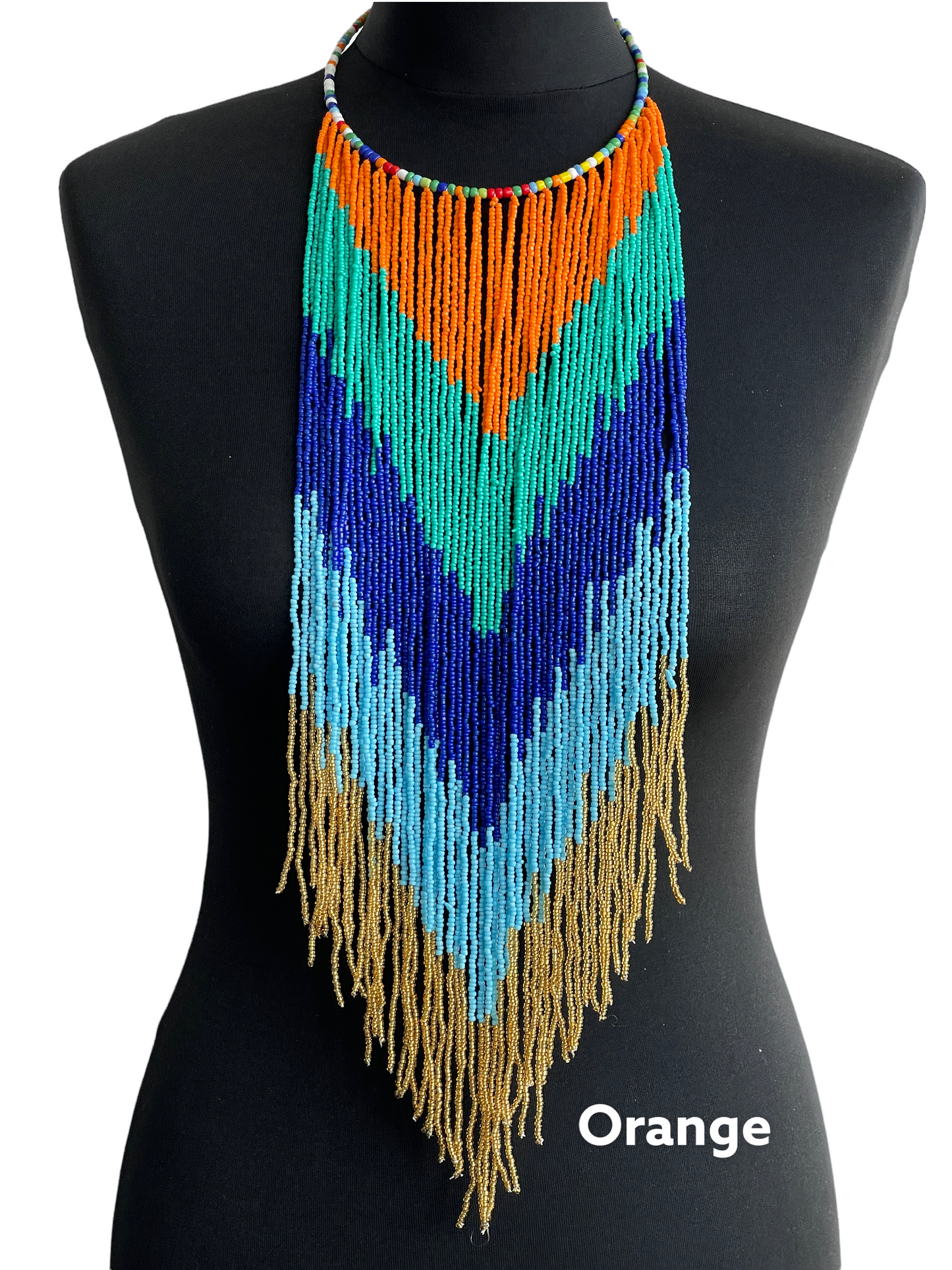 Authentic African Tribal Ethnic Beaded Fringe Necklace Pendant