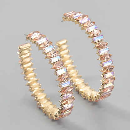 Elegant Luxury Crystal Rhinestones Medium Statement Hoop Earrings