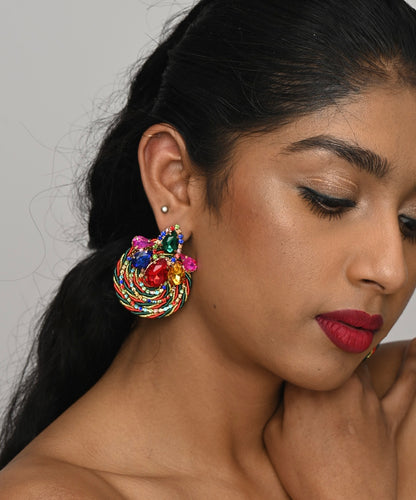 Gorgeous Crystal Rhinestones Thread Woven Round Statement Stud Earrings