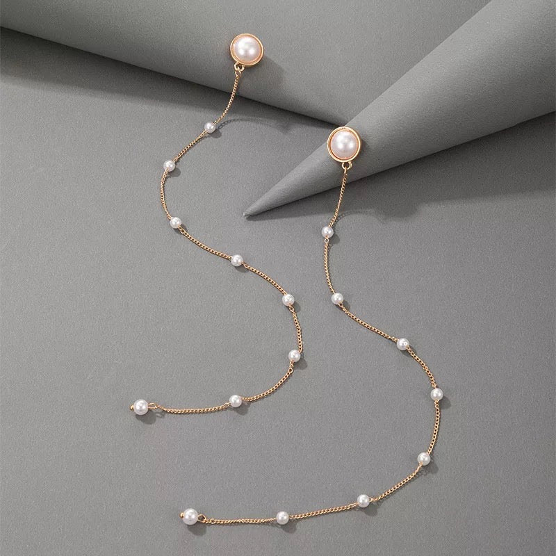 Long Elegant Faux Pearls Tassel Earrings