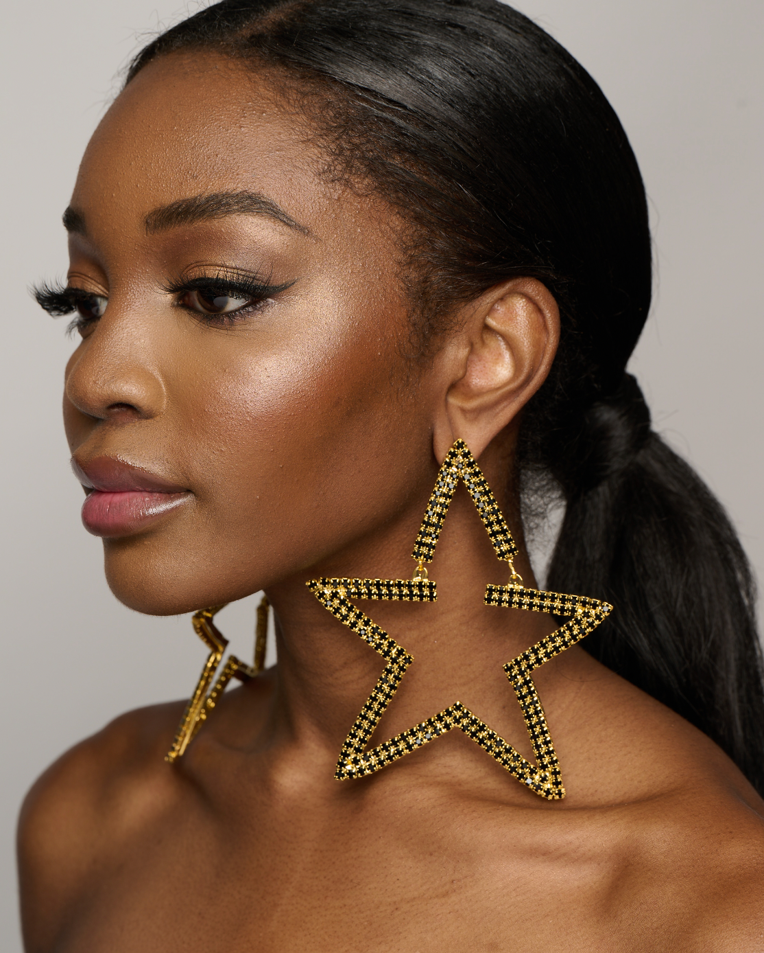 Large Luxury Glamorous Star Crystal Rhinestones Statement Stud Earrings