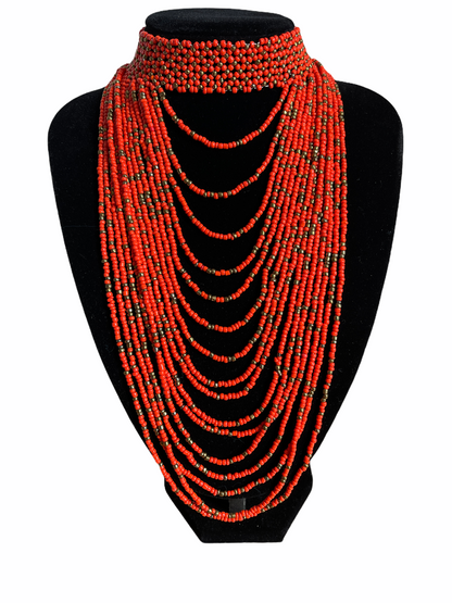 Authentic Orange Tribal African Ethnic Maasai Choker Necklace