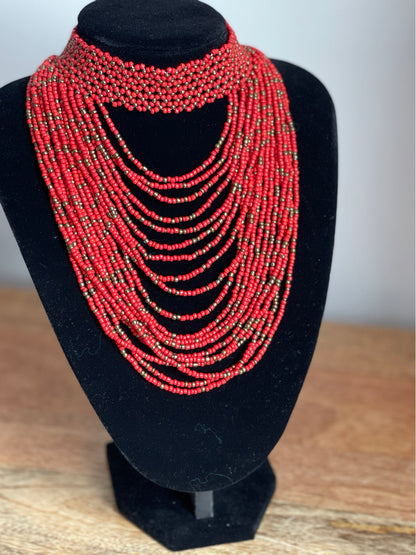 Authentic Red Tribal African Ethnic Maasai Choker Necklace