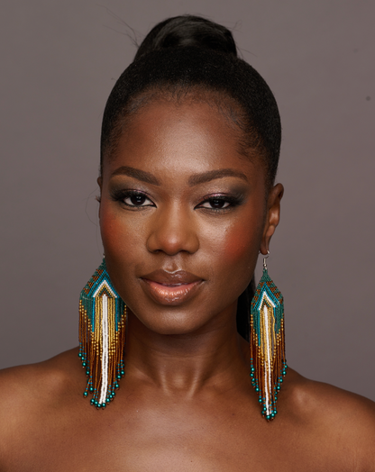 Long Elegant Authentic Green African Ethnic Native Dangle Earrings