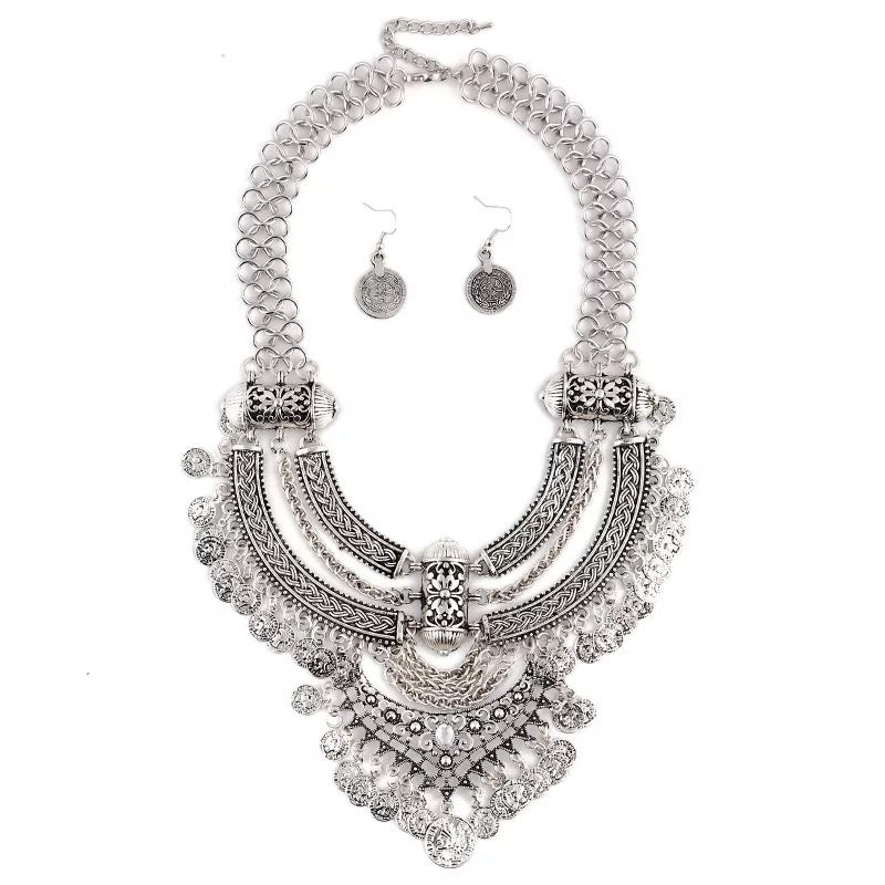 Boho Tribal Gypsy Indian Turkish Moroccan Native Inspired Style Necklace Set