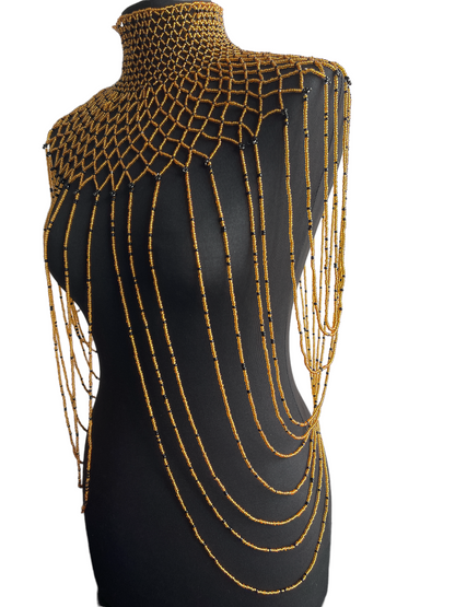 Gold Authentic Maasai Zulu Ethnic Beaded Collar Shoulder Body Jewellery