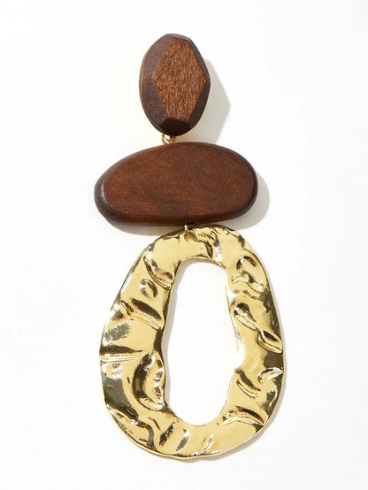 Long Wooden Asymmetric Designed Ethnic Dangle Stud Earrings
