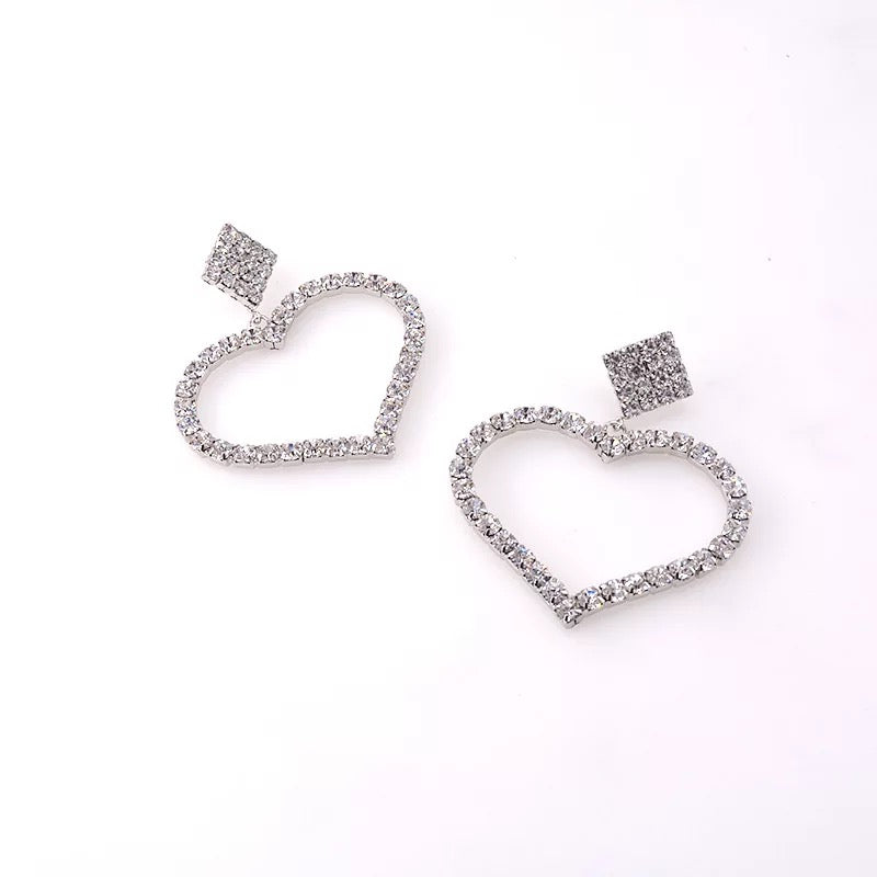 SilverElegant Crystal Sparkling Rhinestone Heart Shaped Dangle Earrings