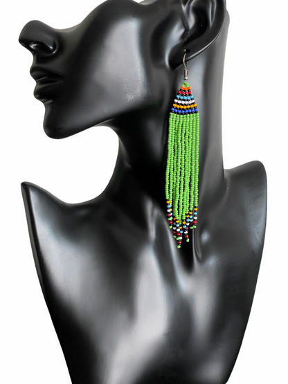 Long Authentic African Maasai Zulu Style Tribal Ethnic Dangle Earrings