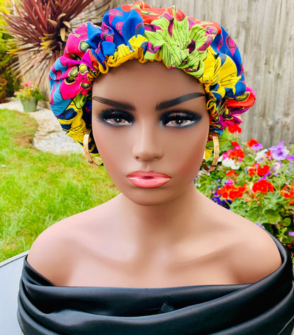 Adjustable Double Layered Revisable Satin Silk Bonnet Caps