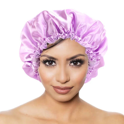 Adjustable Double Layered Satin Silk Deep Conditioner And Shower Bonnet Caps