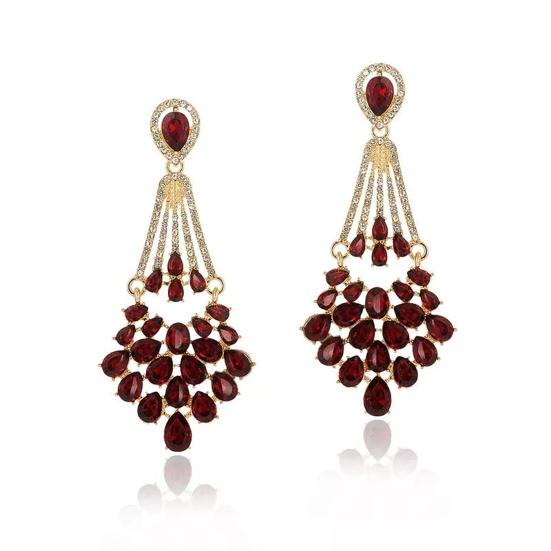 Elegant Diamante Rhinestone Sparkle Long Flower Drop Statement Earrings