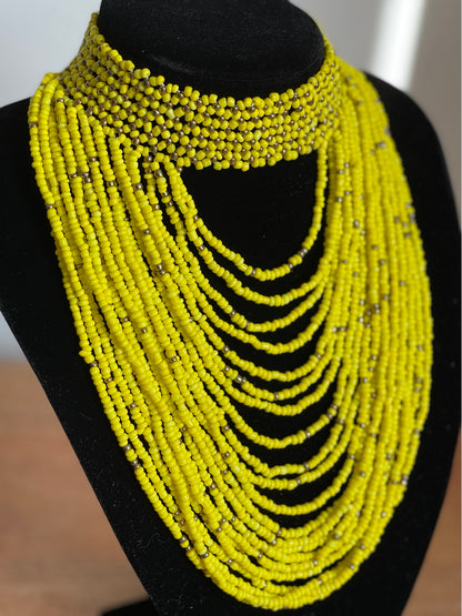 Authentic Yellow Tribal African Ethnic Maasai Choker Necklace