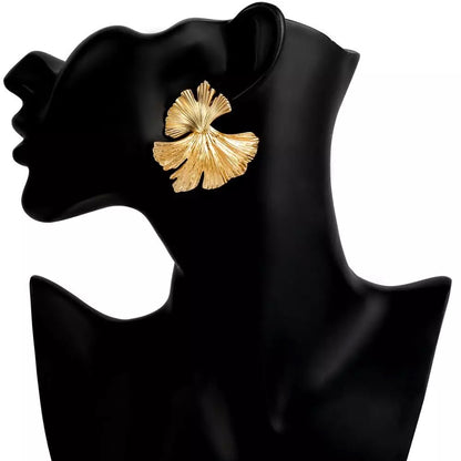 Hammered Alloy Metal Ginkgo Leaves Shaped Stud Drop Earrings
