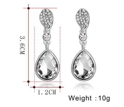 Elegant Classic Teardrop Style Blue Rhinestone Dangle Earrings