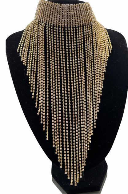 Elegant Rhinestones Sparkling Crystal Long Tassels Choker Necklace